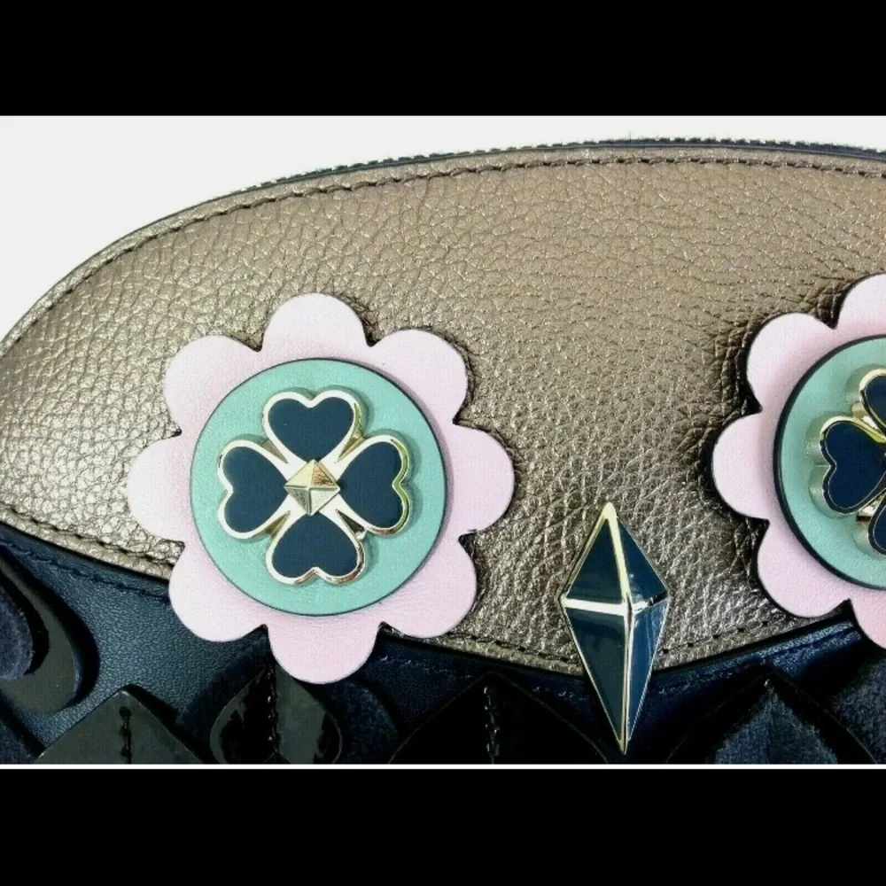 NEW Women Leather Kate Spade Medium Dome Cosmetic Blue Gray Lilac OWL, N…